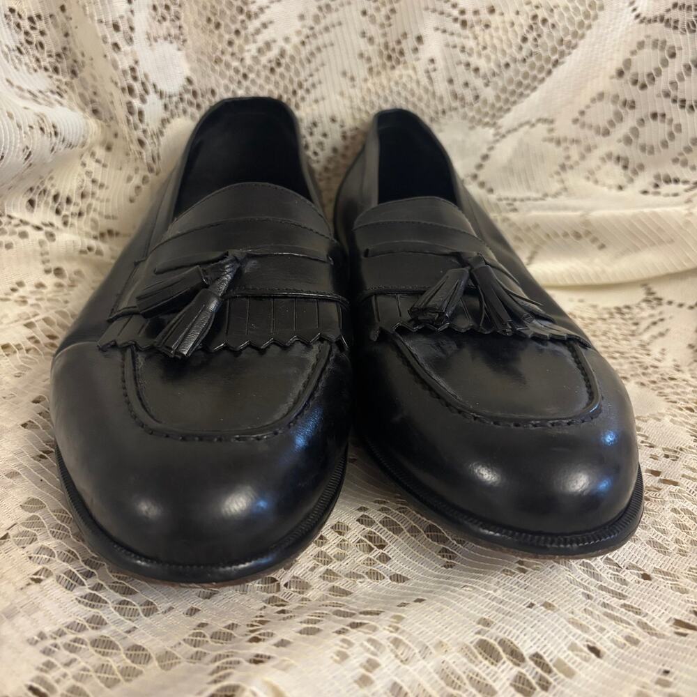 Stanley Blacker Couture Men's US 11.5 Black Leather Tassel Kiltie Loafers Shoes